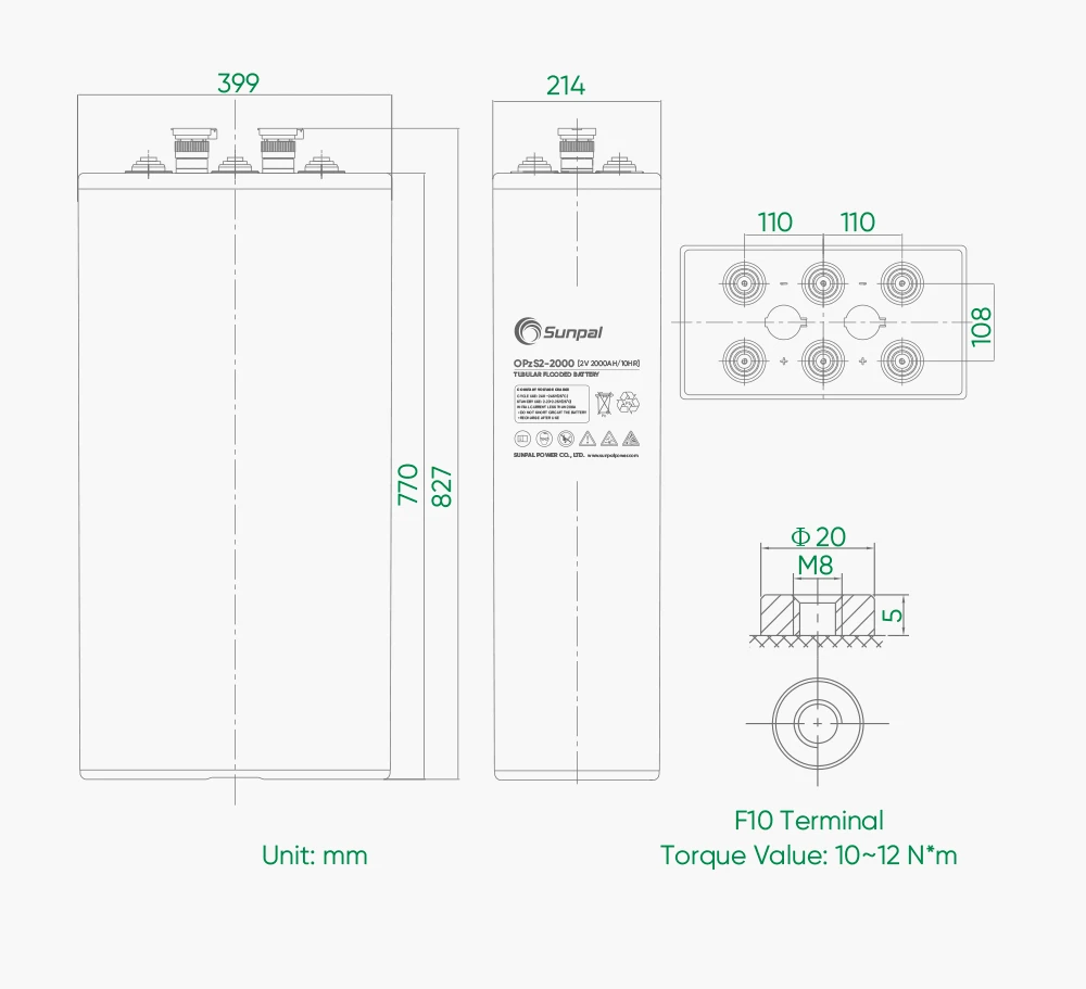 Sunpal Deep Cycle Tubular 2V 500Ah 600Ah 800Ah 1000Ah 2000Ah Opzs Solar Battery Price