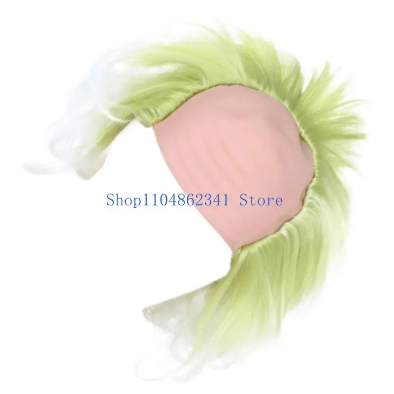 

5asd Green with Bald Caps Green Omber Clown Bald Short Curly Wavy Hair Halloween Party Cosplay Costume Wigs Gifts