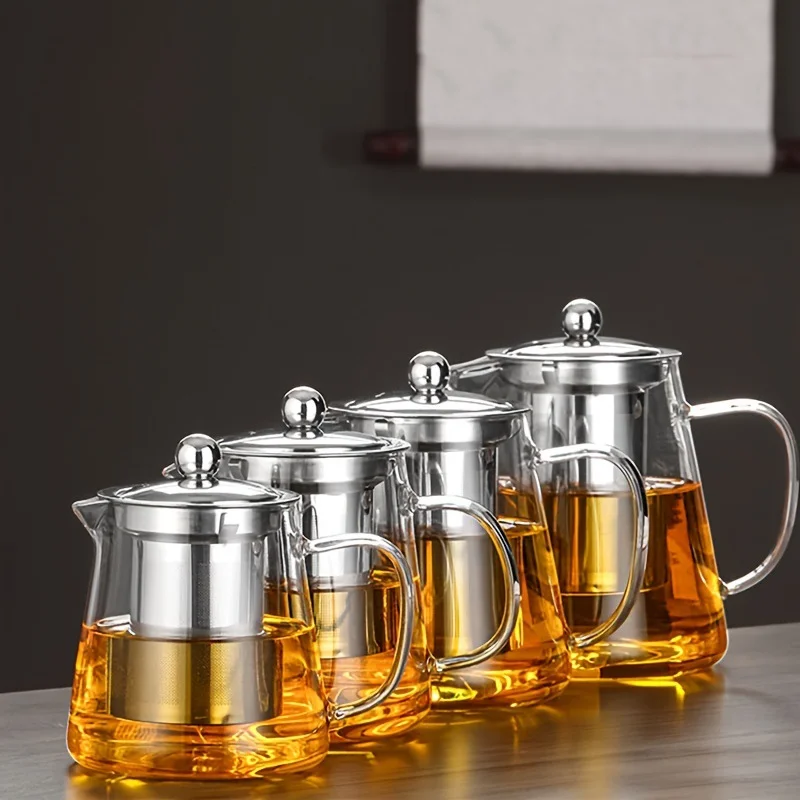 1PCS Heat Resistant Glass Teapot with Stainless Steel Tea Strainer Infuser Flower Kettle Kung Fu Teaware Set Puer Oolong Pot