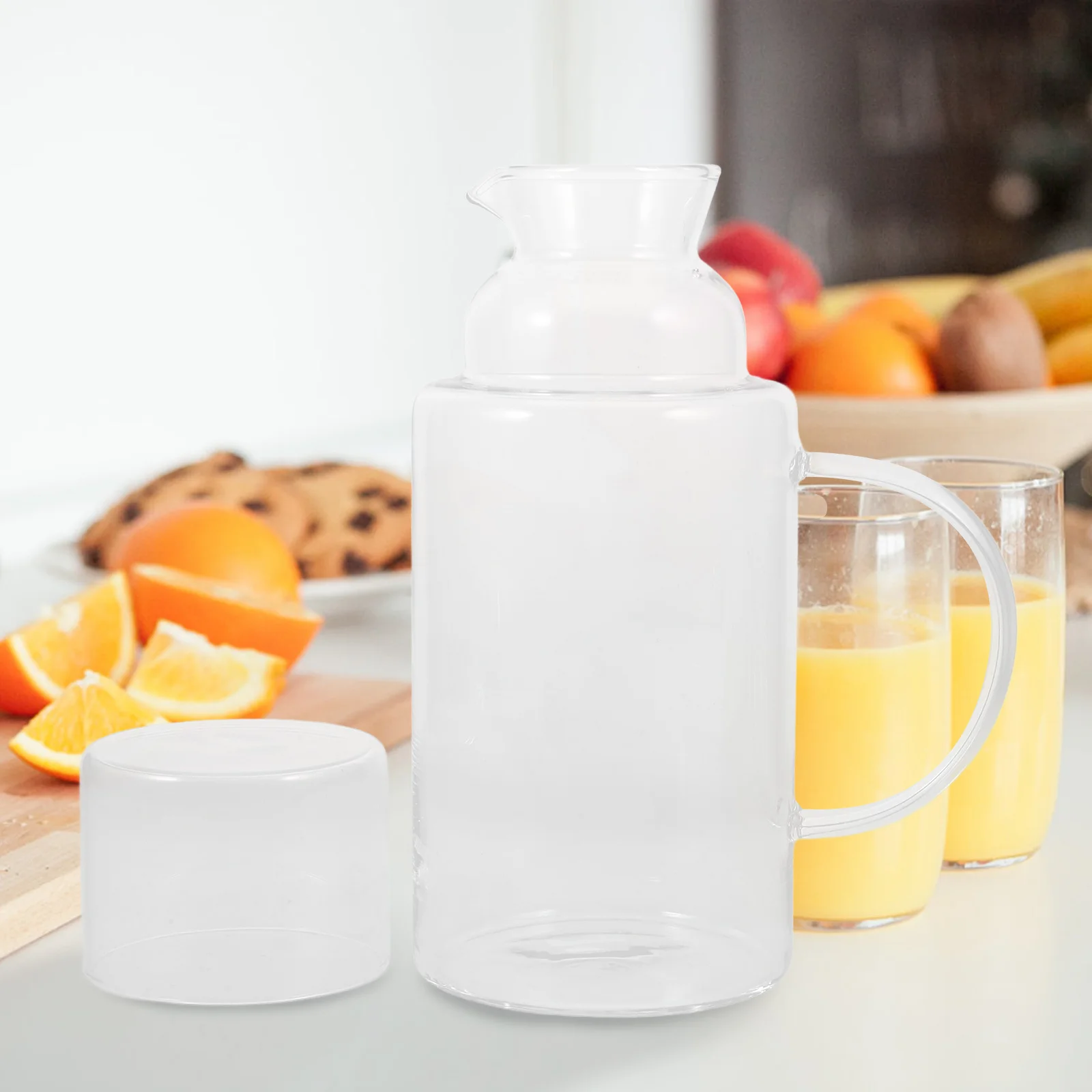 

1Set Clear Glass Water Pitcher Large Capacity Hot Cold Resistant Jug Simple Design Easy Clean Beverage Container for Daily Use