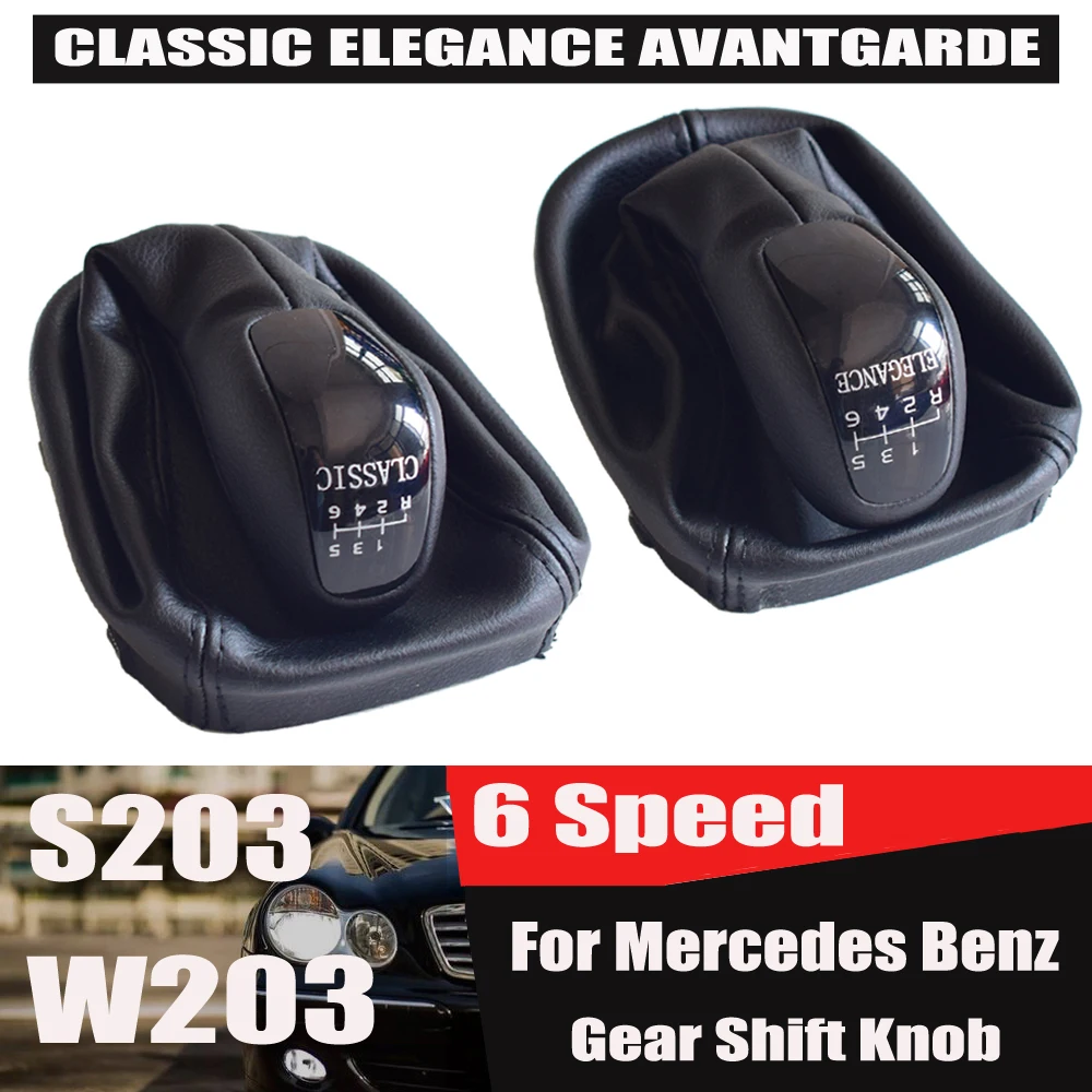 Gearshift Lever Knob Stick Shifter Manual 5 6 Speed For Mercedes Benz C Class W203 S203 Leather Gaitor Boot Cover Car Styling view 3