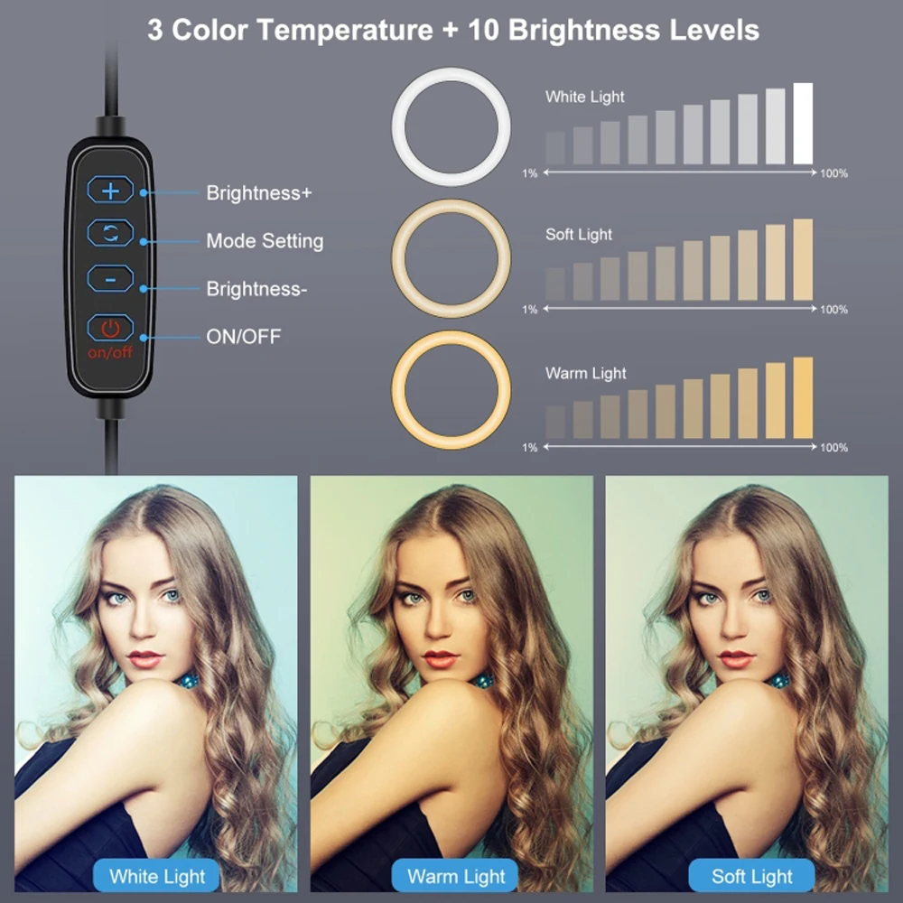 PULUZ 6.2 pollici USB 3 Modalità di Dimmable LED Ad Anello Sulla Fotocamera Luce Video con Scarpa Freddo Treppiede Testa A Sfera