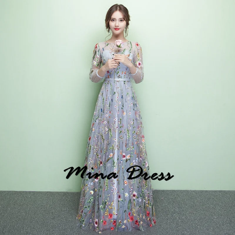 

Mina Customized Floral Translucent Long Sleeves Dresses for Special Events Elegant Evening Dresses for Women Luxury Formal Dress