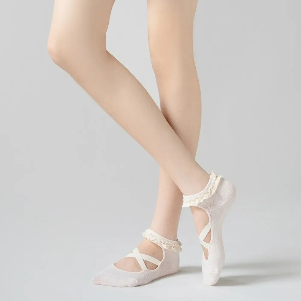 Gifts Non Slip Yoga Socks Cross Strap Breathable Pilates Socks Lace Trim Elastic Grip Socks Yoga Practice