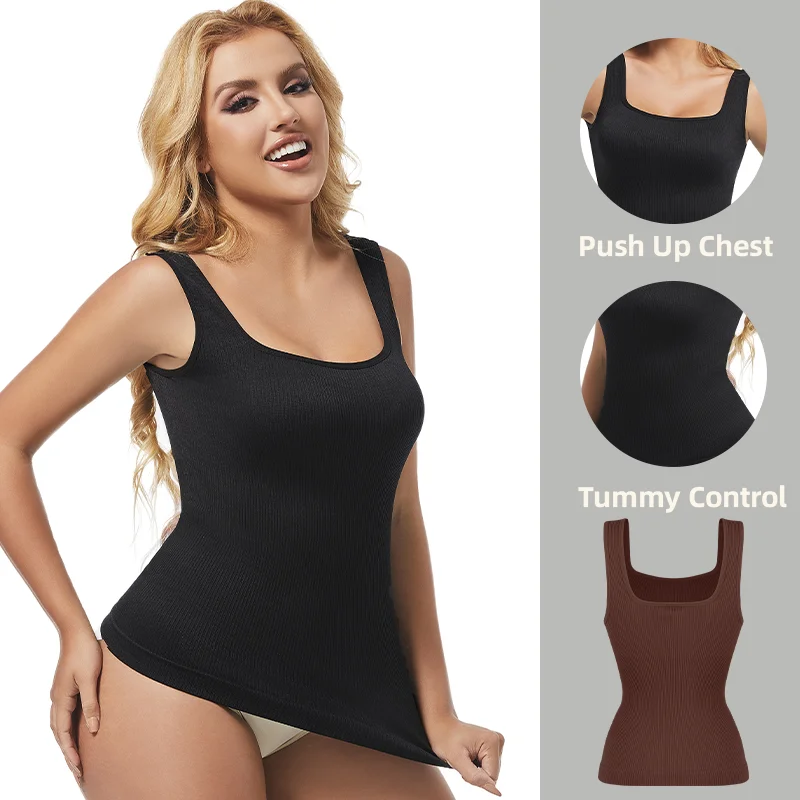 S-3XL Women Shapewear Vest Waist Trainer Compression Tanks Tops Square Collar Tummy Control Seamless Shaping Camisas Bodyshaper