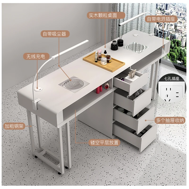 Japanese Cream Style Manicure Table Modern Luxury Multifunction Storage Nail Tables Reception Salon Furniture Nail Desk LLMT