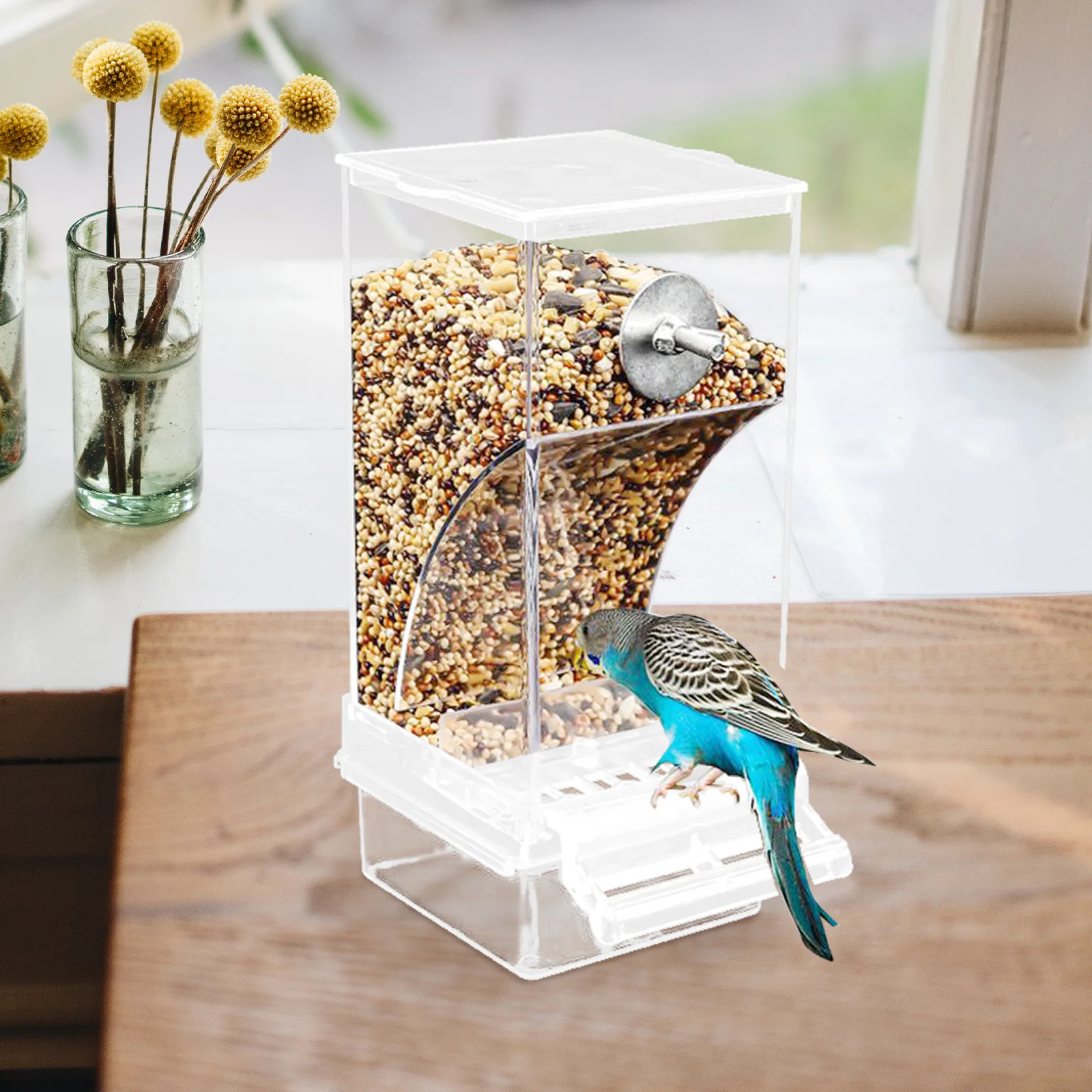 

Automatic Bird Feeder Durable Acrylic Cage Food Storage Container Foraging Feeders Outside Mountable Removable Lid Transparent