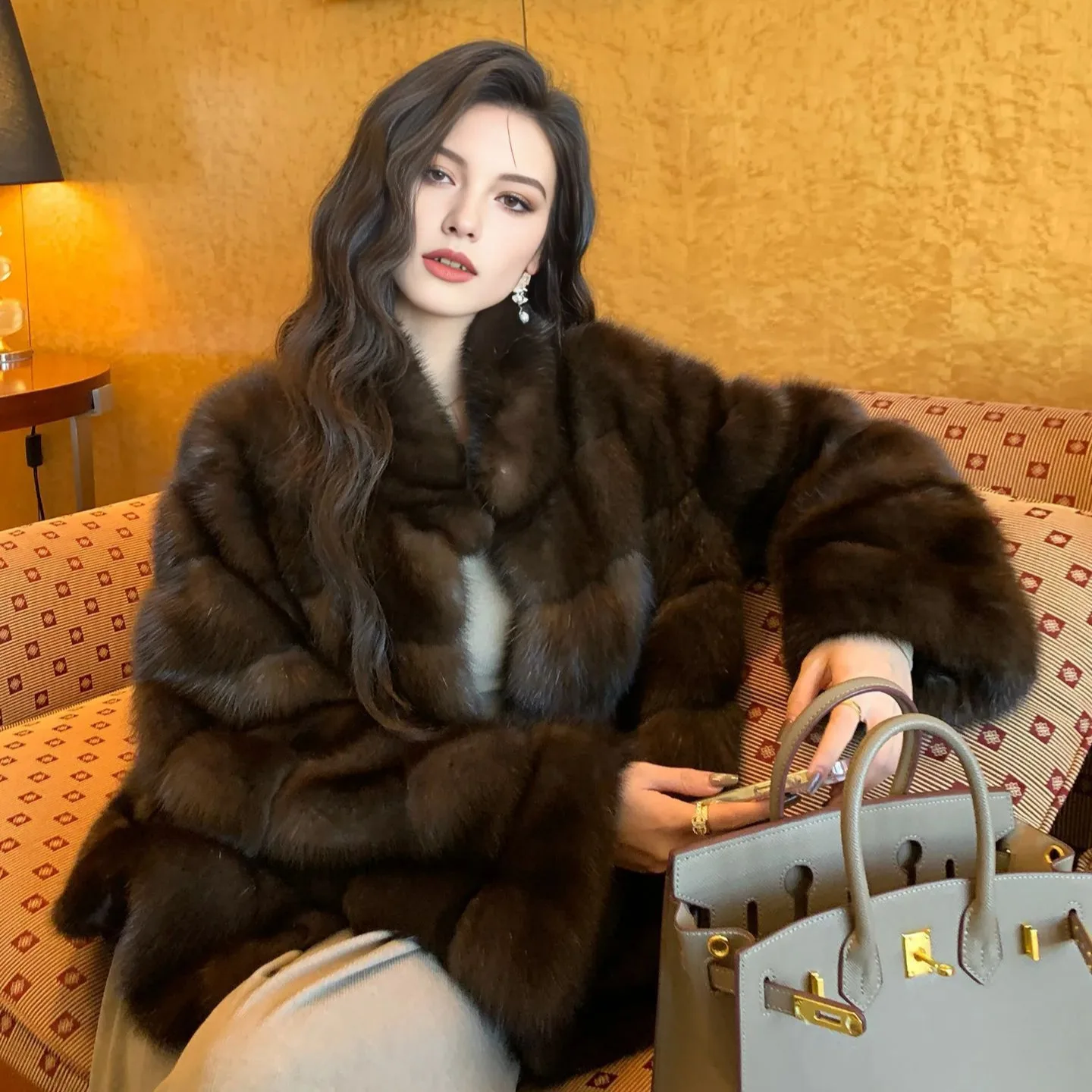 

Thiened Artificial Mink Fur Coat Women's Collar Stand up Winter New Arrival Autumn Winter Commute Sle Long Sve Coat