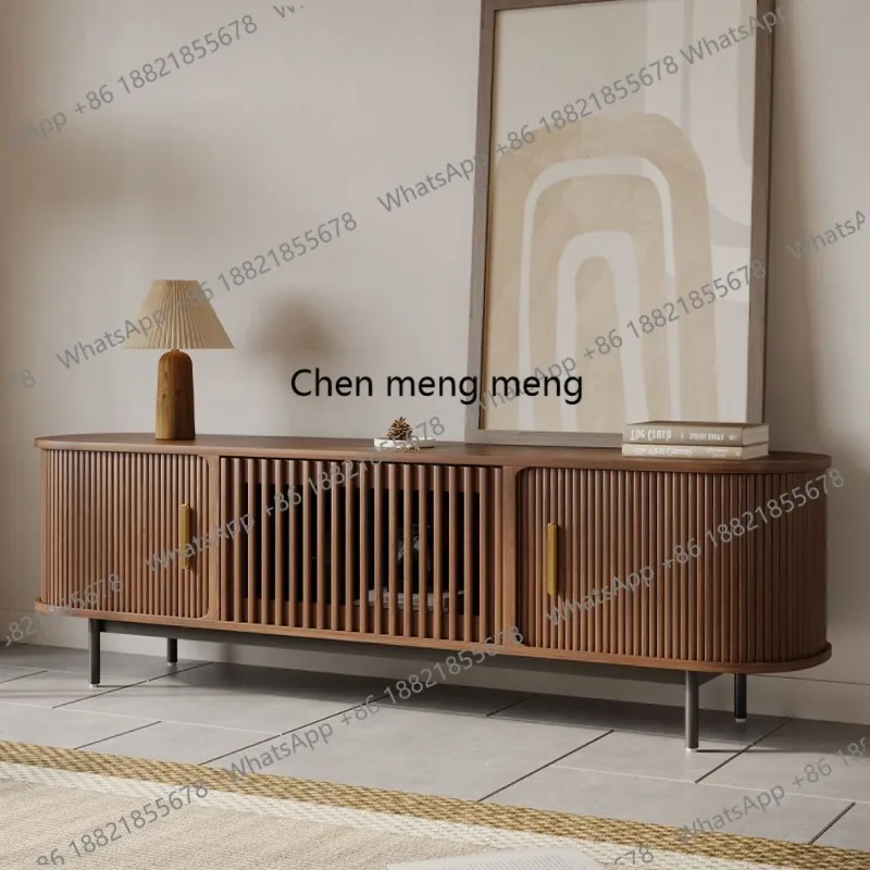 

Modern mid-century tower door TV cabinet solid wood TV 180cm TV cabinet walnut color