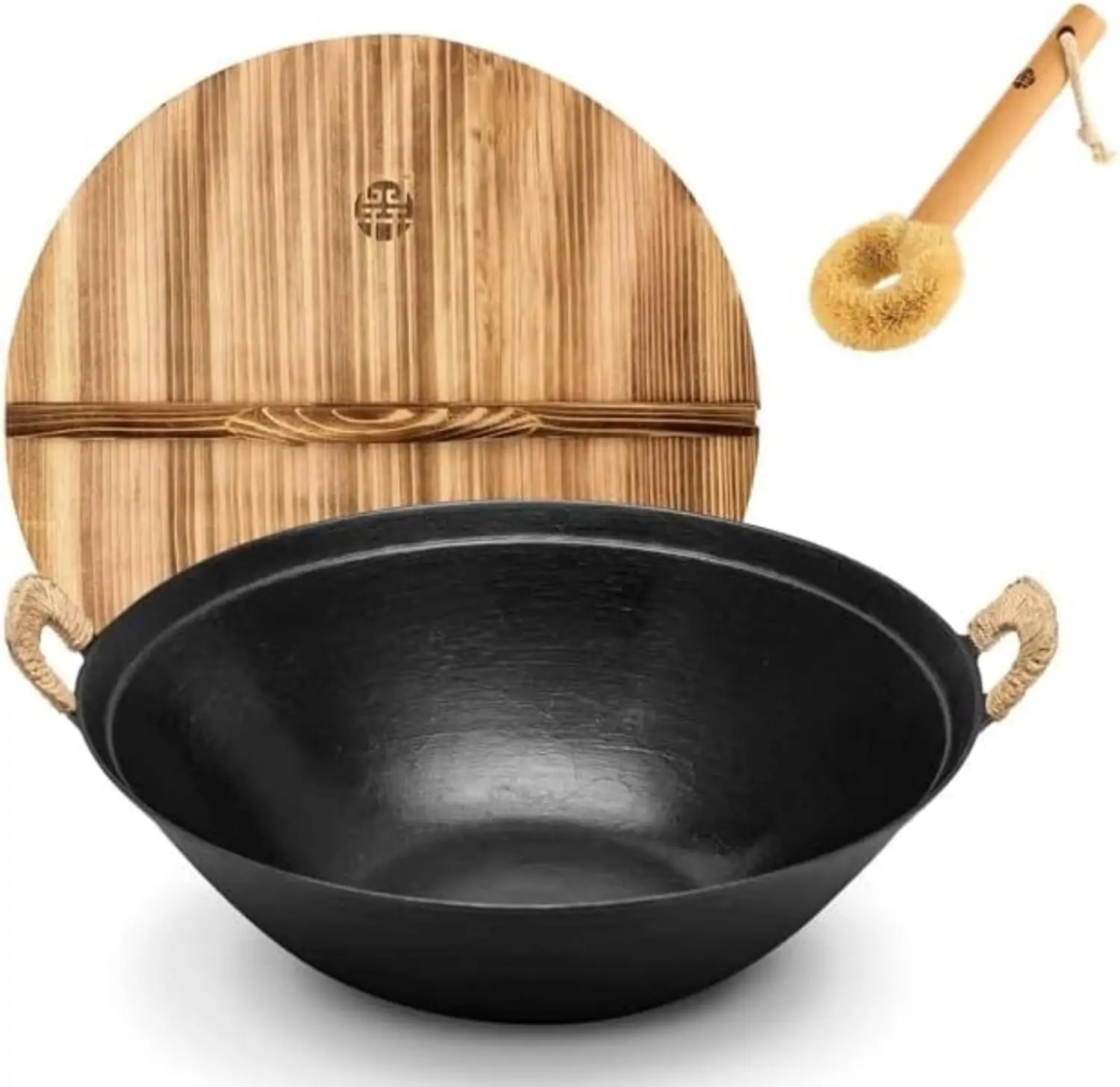 

14.2" Cast Iron Wok with Lid, Dual Handles - Flat Bottom Chinese Stir Fry Pan for Induction & Gas Stoves, Handcrafted Turtle