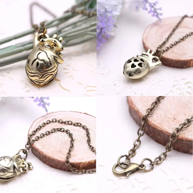 Retro Vintage 3D Anatomical Human Hollow Heart Pendant Necklace Sweater Chain