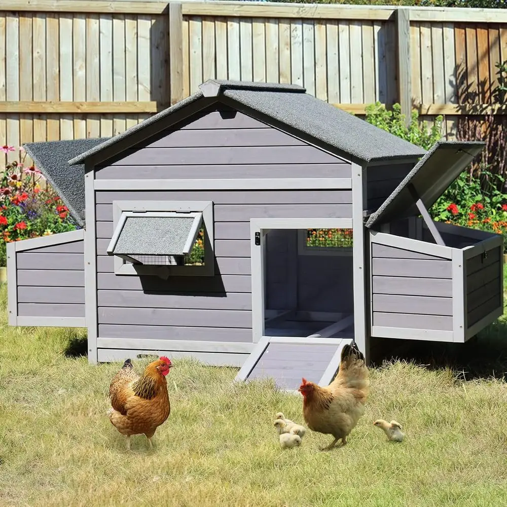 

Outdoor Weather-Resistant Wooden Chicken & Duck Coop with Two Large Nesting Boxes