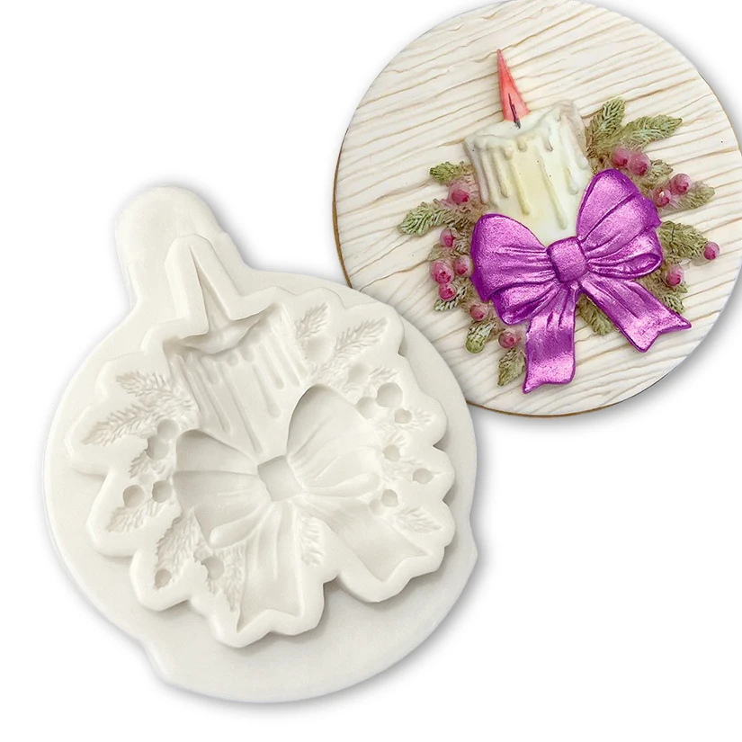 Candle Bows Christmas Silicone Cake Baking Mold Sugarcraft Chocolate Cupcake Baking Mould Fondant Cake Decorating Tools