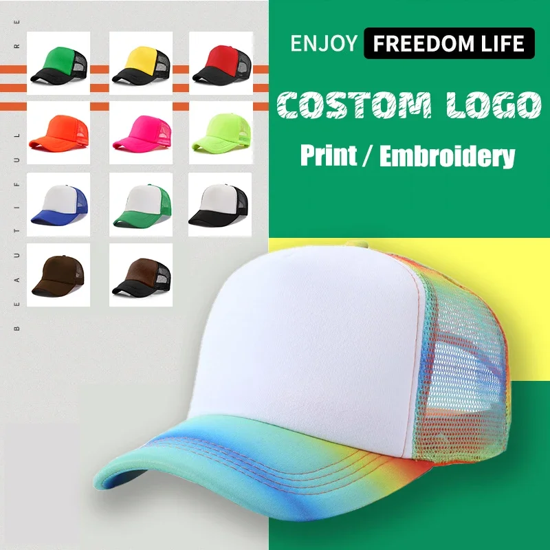 New Rainbow Mesh Baseball Caps for Men Customized LOGO Spring and Summer Outdoor Shade Dad Hat Team Advertising Truck Hats