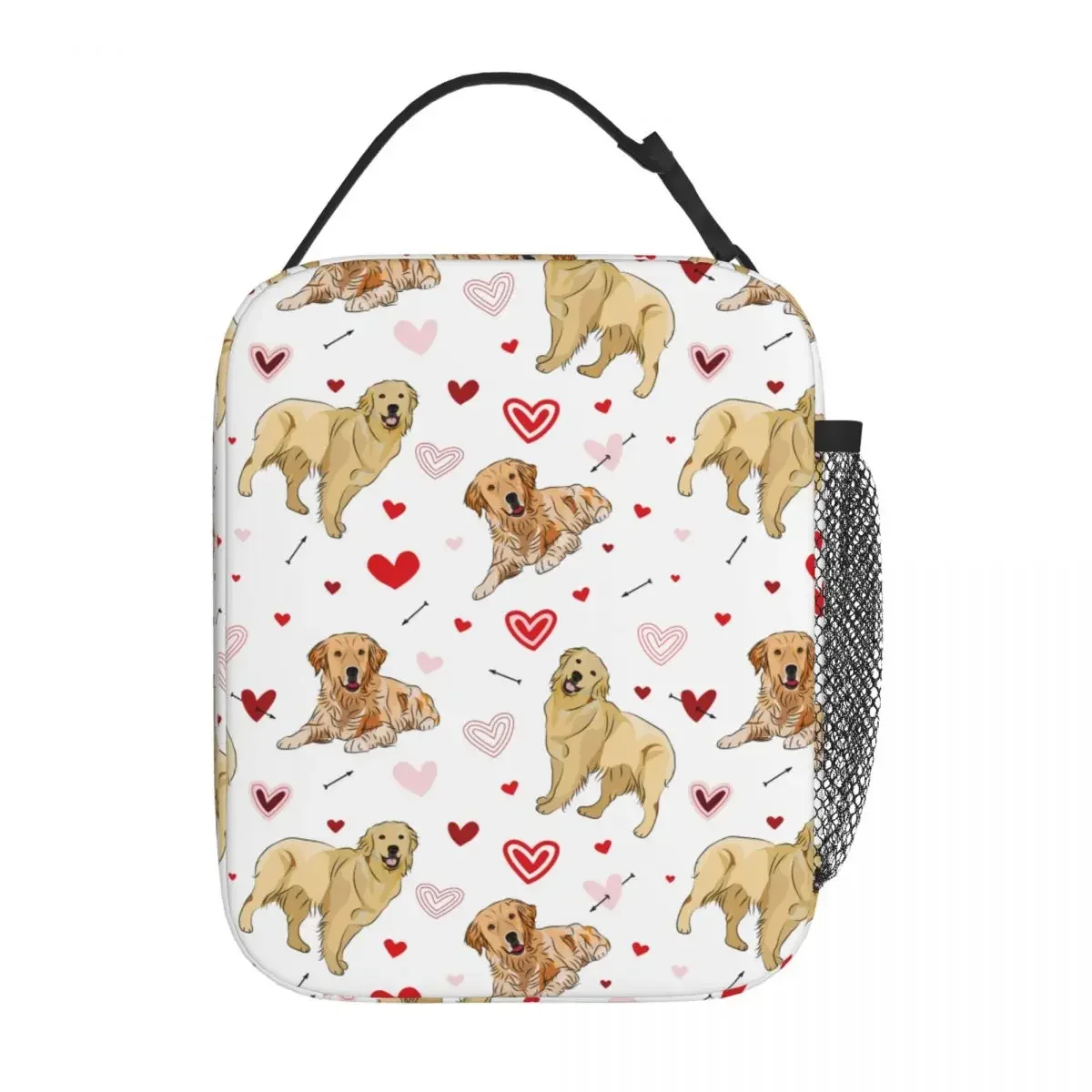 Bolsa de mano aislante para el almuerzo, Bento térmico para la escuela, enfriador divertido, corazones, garabatos, amor, perro, Golden Retriever