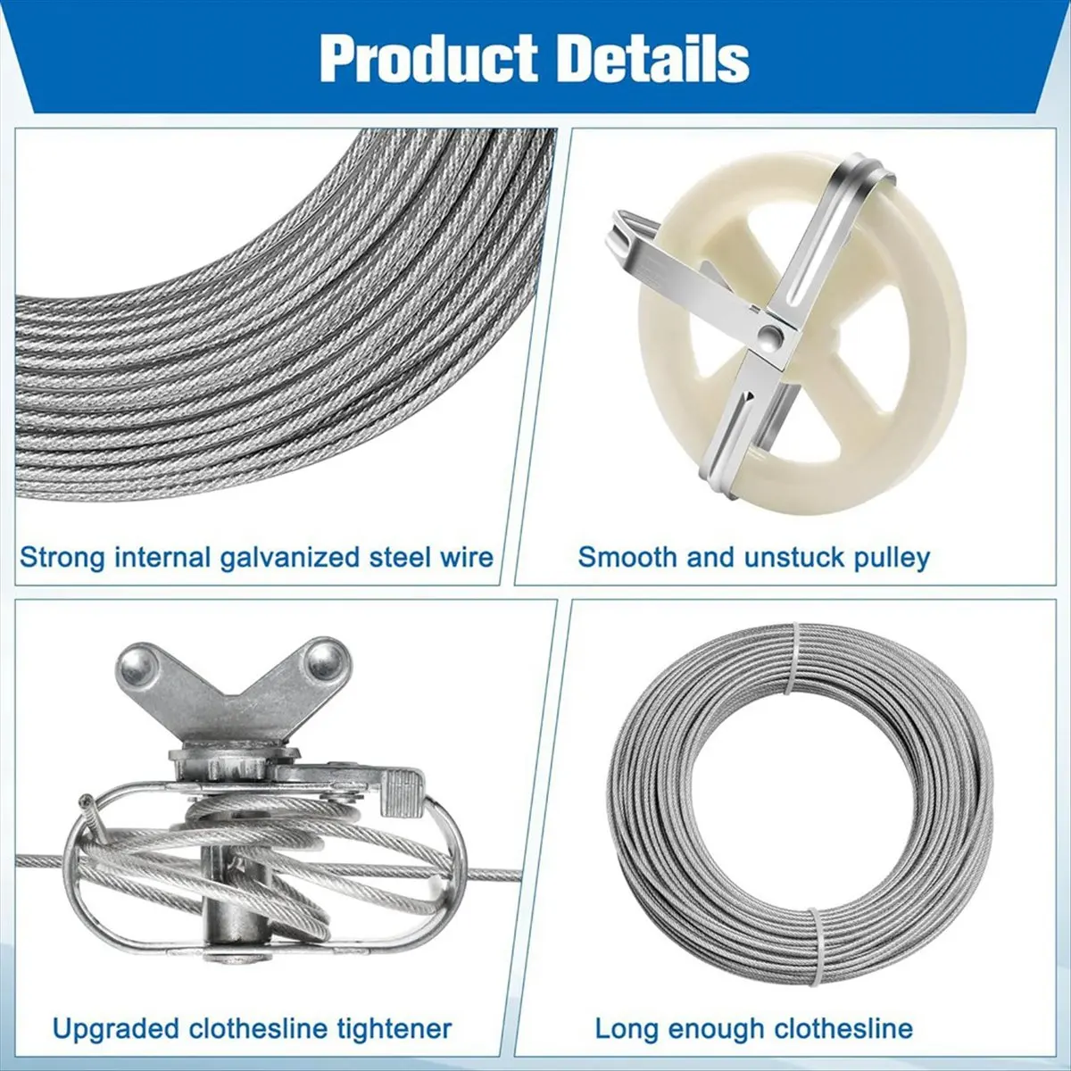 

ABZT Clothesline Outdoor Kit, Wire Rope, 5-Inch Pulley, S-Type Divider, Tightener, Screw, Hook and Expansion Screw