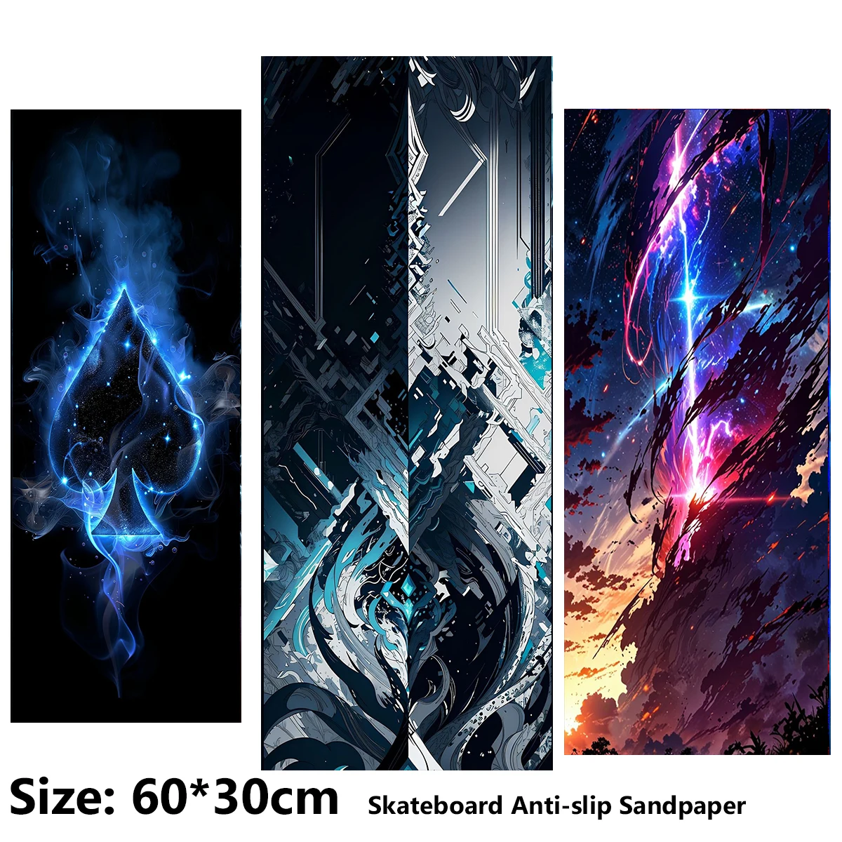 Electric Scooter Anti-slip Sticker Sandpaper Skateboard GripTape Sheet 60*30cm Blue Flame A Peach Brilliant Flash Pattern