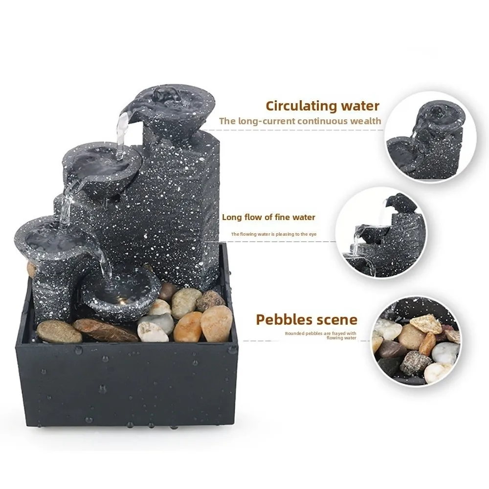 Circulating Water Flow Water Fountain Battery/Plugged in ABS Flowing Water Ornaments Micro Landscape Chinese Fengshui Waterfalls - view 2