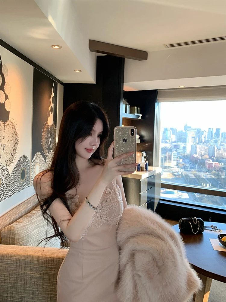 

Ele Handmade Lace Trim Gentle Pure Desire Slimming Strap Dr Women's Knitted Soft Fabric No Sve X-aped Dr