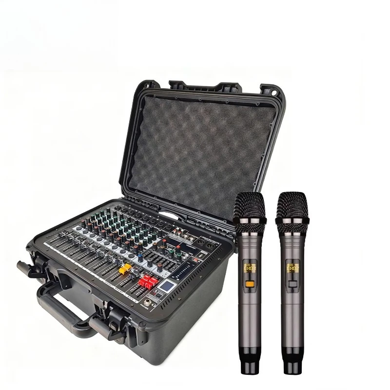 

GAX-DF80 Professional 8-Channel Audio Power Amplifier Mixer With 2 Handheld Wireless Microphones for Wedding Band Karaoke