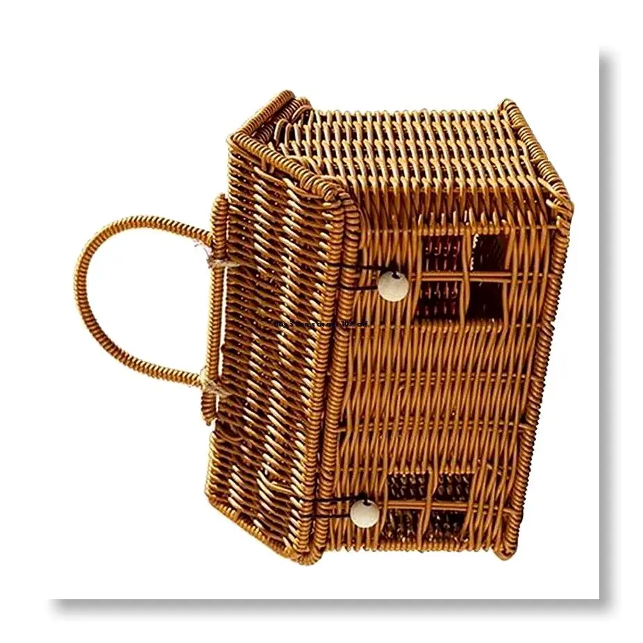 ●Imitation Rattan House Shaped Basket with Lid, Decorative Hand Woven Shelf Organizer with Folding Handle