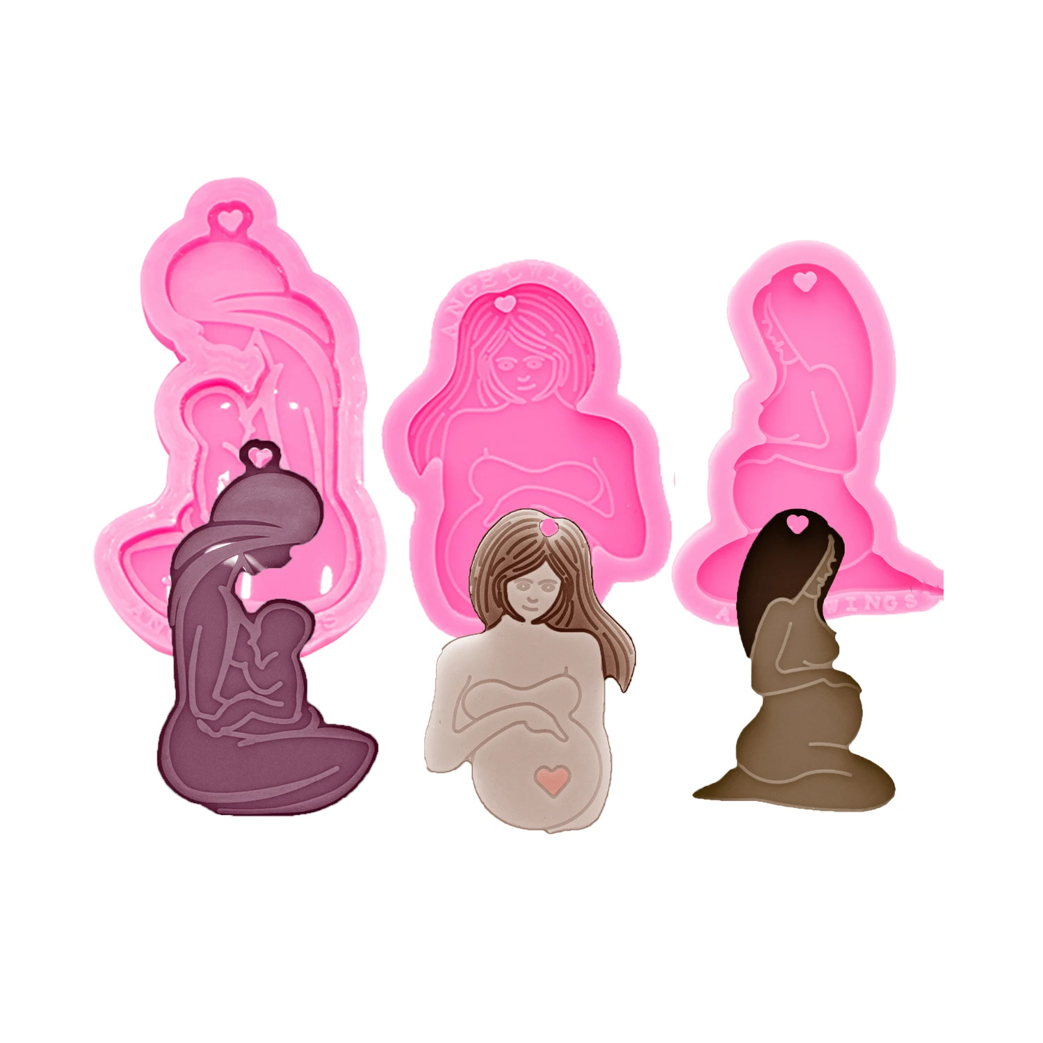 Mom with Mold Epoxy Resin Crafting Keychain Molds, Pregnant Mold DIY Chocolate Gummy Candy Cake Baking Supplies