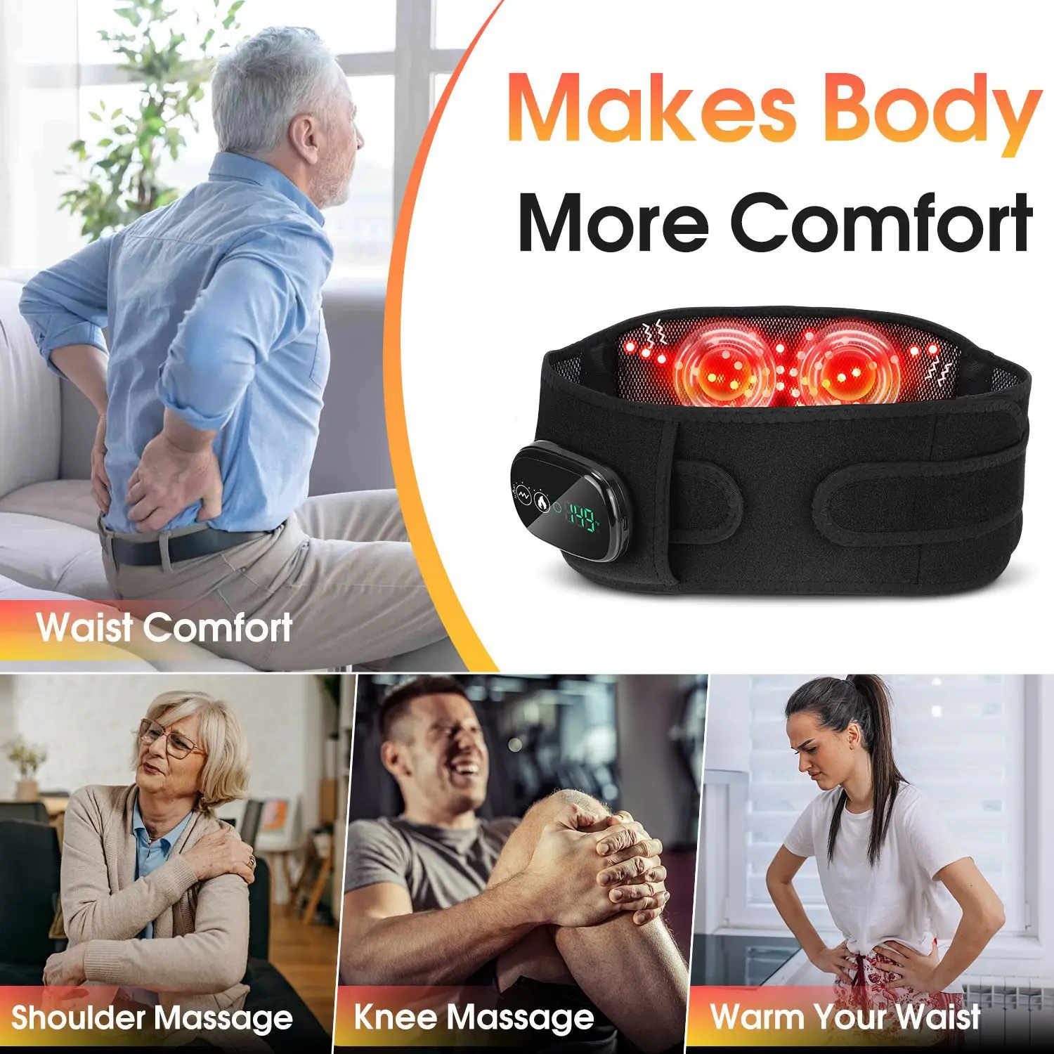 

Red Light Therapy Massage Belt Leg Strap Wireless Charging Version Heating Warming Uterine Belt Hot Compression Waist Protector
