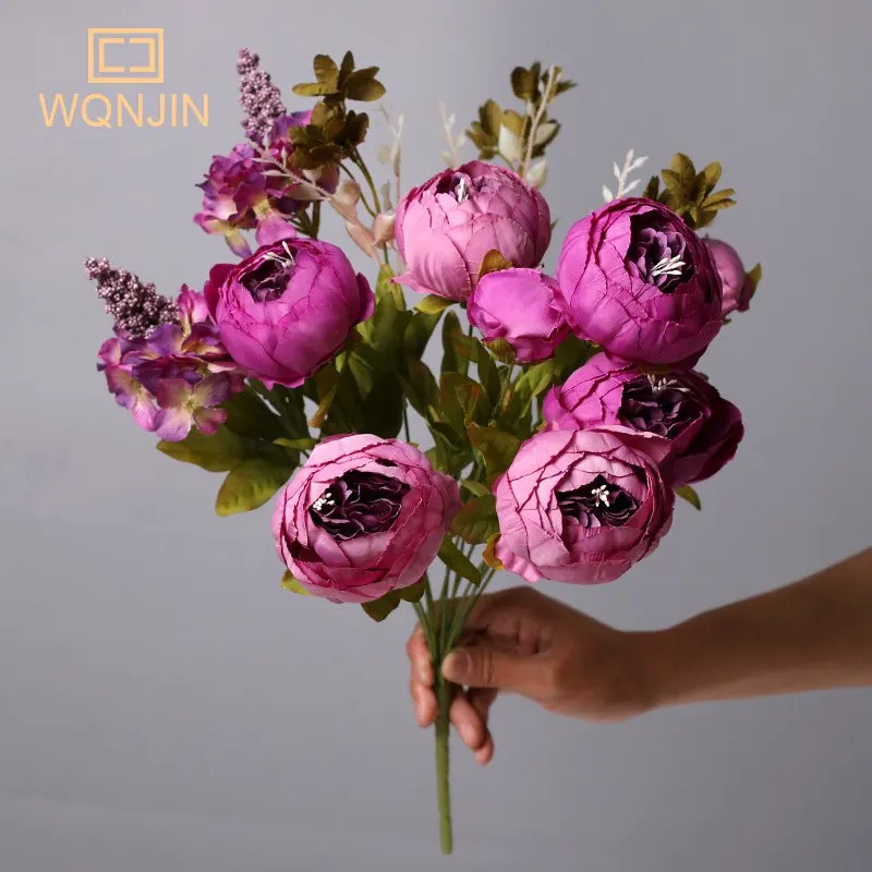 WQNJIN Künstliche Blumen aus Pfingstrosen aus Seide mit 13 Köpfen, Vintage-Blumenstrauß, Pfingstrosen, Blumen für Zuhause, Tischdekoration, Hochzeitsdekoration – Detail 4