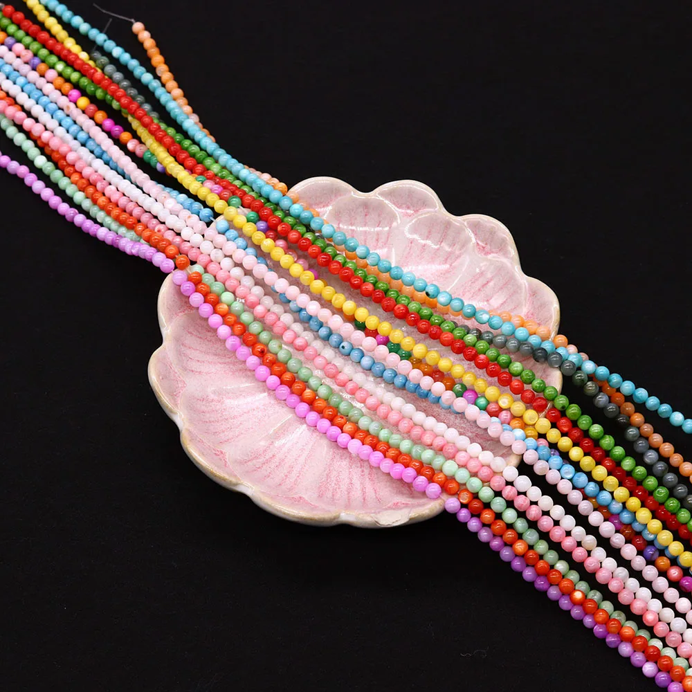 كروية على شكل قذيفة المياه العذبة الطبيعية الخرز 2/3/4 مللي متر متعدد الألوان الصباغة فضفاض الخرزة مجوهرات الإكسسوار ل قلادة اليدوية