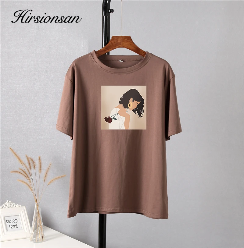 Hirsionsan 2023 Harajuku Painting Printed T Shirt Women Oversized Elegant Cotton Graphic Tee Summer Short Sleeves Female Tops