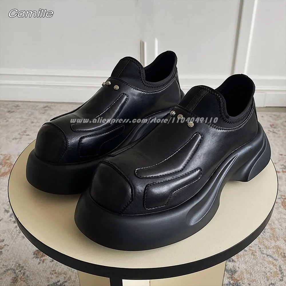 

Genuine Leather Solid Metal Rivet Height Increasing Loafers 2025 New All-Match Size 38-43 Men/Women Loafers Round Toe Work Shoes