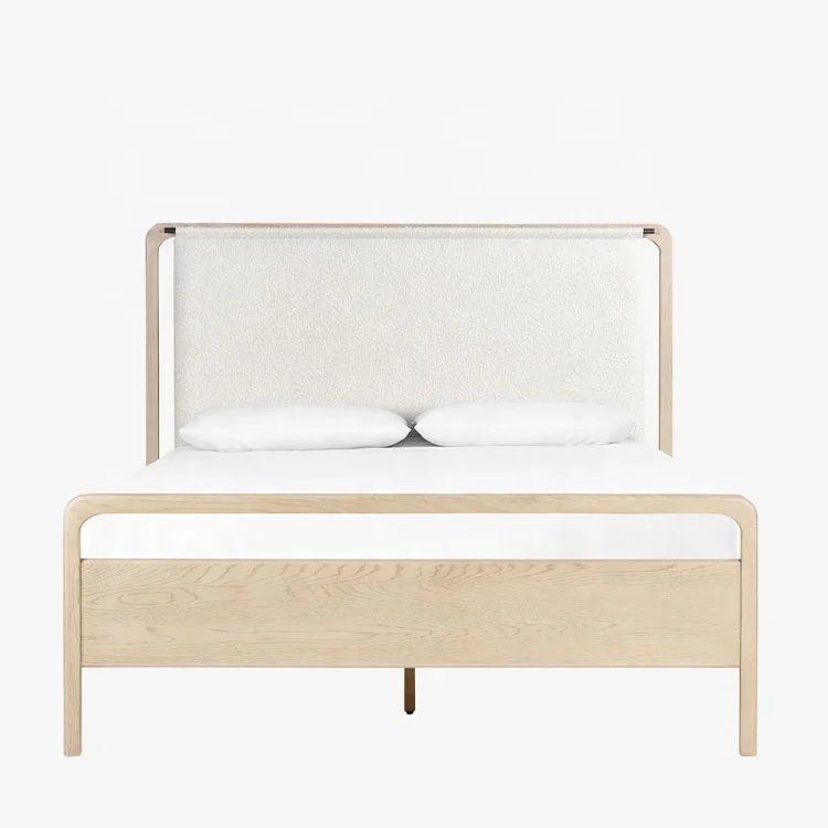 OE-High Quality Bedroom Furniture French Contemporary Solid Wood Fabric Upholstered king Panel Bed·