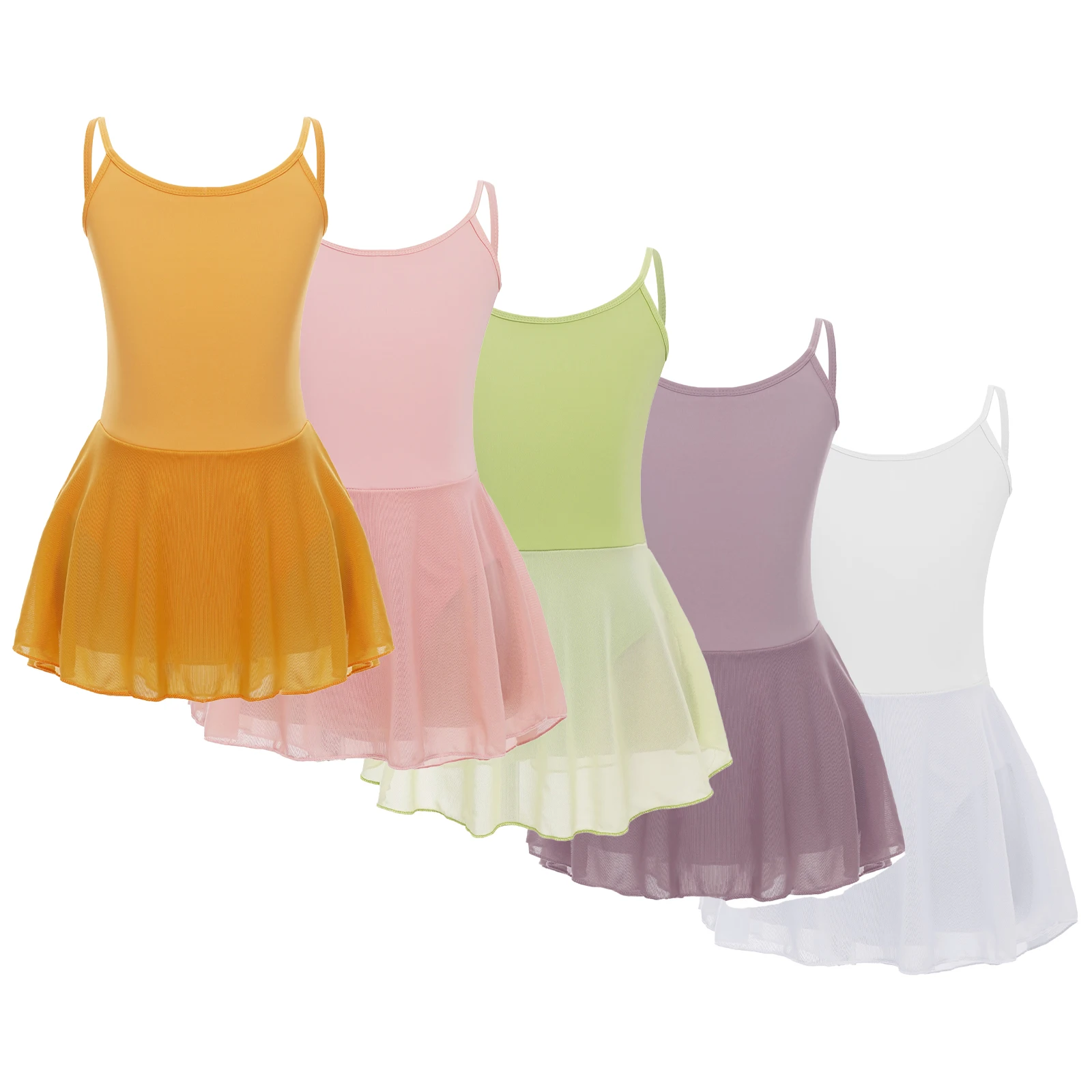 Girls Ballet Dress Kids Sleeveless Spaghetti Strap Low Back Dance Skirted Leotard Ballerina Gymnastics Training Camisole Dresses