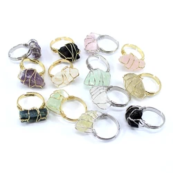 Natural Stone Crystal Adjustable Rings Irregular Amethyst Rose Quartz Fluorite Citrine For Men Women Fashion Jewelry Gift