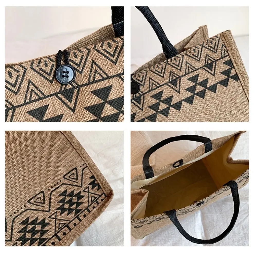 Tas tangan wanita Linen, tas jinjing kapasitas besar, tas bahu Bohemian, tas tangan motif geometris, semua cocok, tas luar ruangan, tas Linen gaya