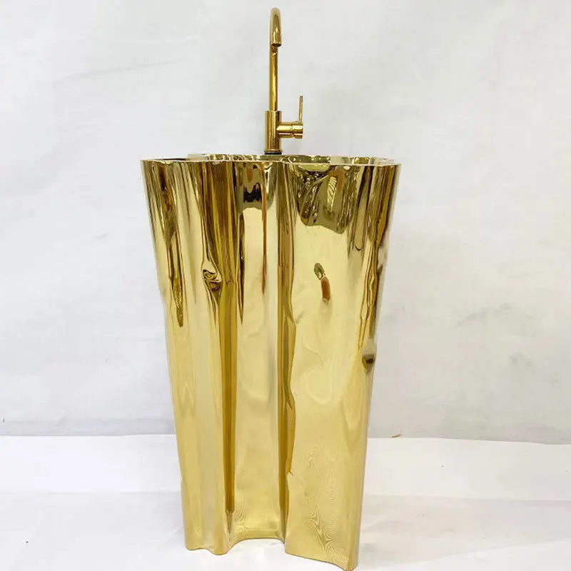 

Stainless steel art column washbasin villa household bathroom gold washbasin