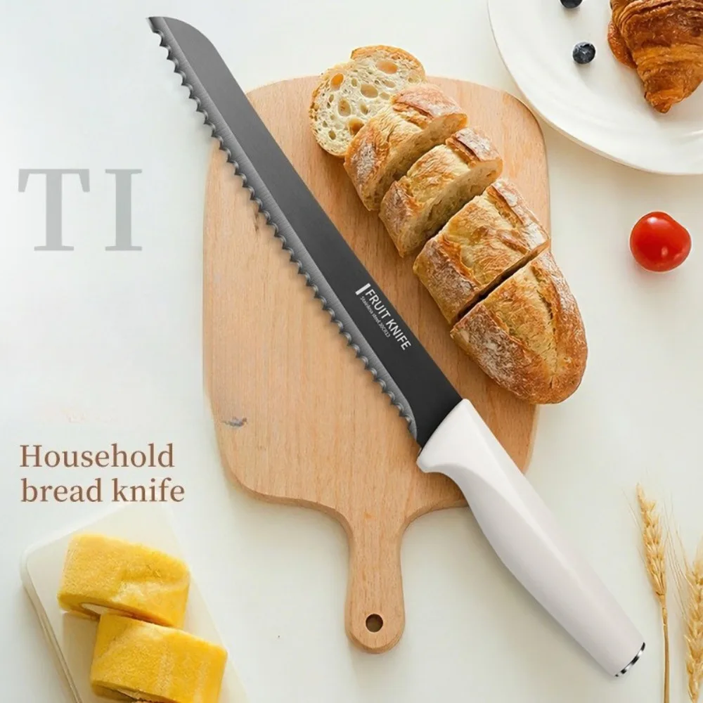 Serrated Edge Bread Knife Titanium Cake Cutter Baguette Knife Stainless Steel Non Falling Bread Slicer Reusable Easy To Clean