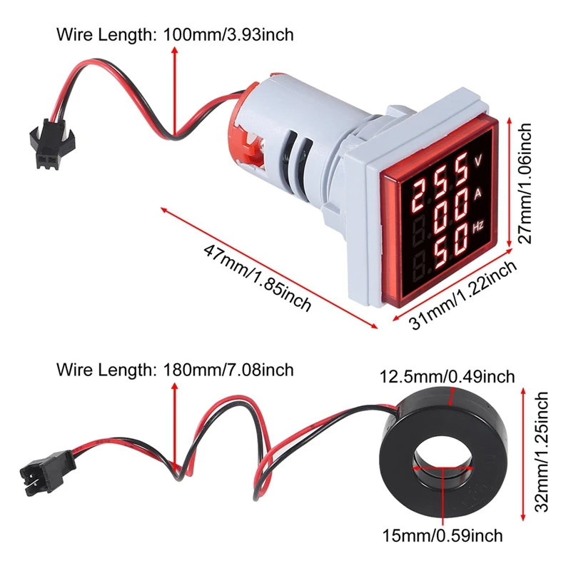 ABDJ-3Pcs 3 en 1 60-500V 0-100A AC voltímetro amperímetro Digital, pantalla LED Detector de voltaje medidor de corriente