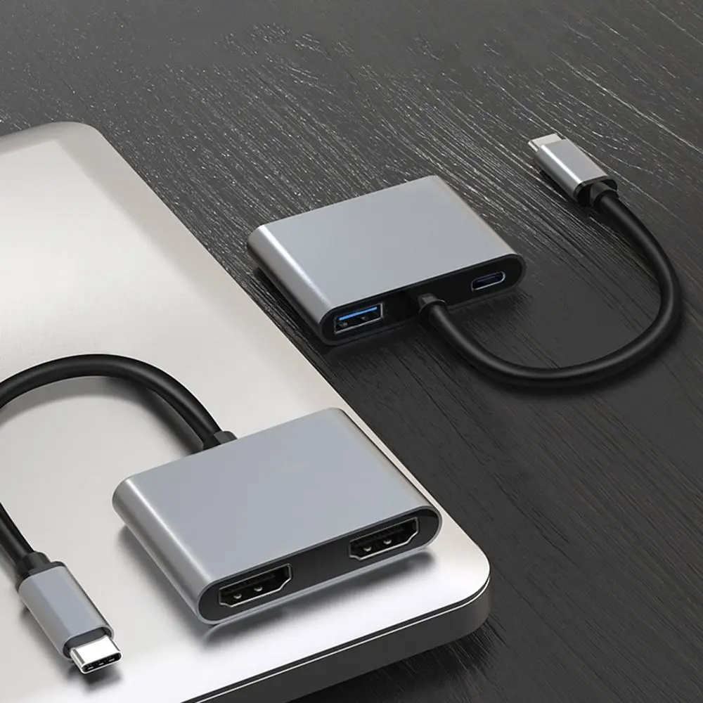 USB C 4 In 1 Docking Station Type-C Thunderbolt3 to Dual HD 4K Same Screen USB 3.0 OTG PD Fast Charging Splitter Hub for Laptops