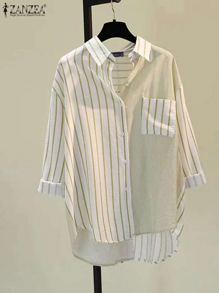 

Fashion Women Long Sleeve Stripe Print Shirt 2024 ZANZEA Summer Blouse Elegant Work Tops Casual Tunic Femme Lapel Neck Blusas