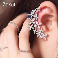 ZAKOL Personalized Asymmetrical Star Ear Bone Ear Clip Earrings for Women Exquisite Wedding Party Jewelry