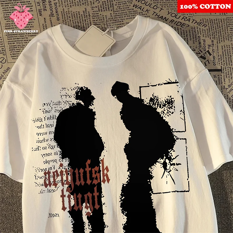 

Street Portrait Shadow Print T-shirt Men Summer 2025 New 100%Cotton Short sleeve T-shirt Casual comfort Tee Y2kTop mens clothing