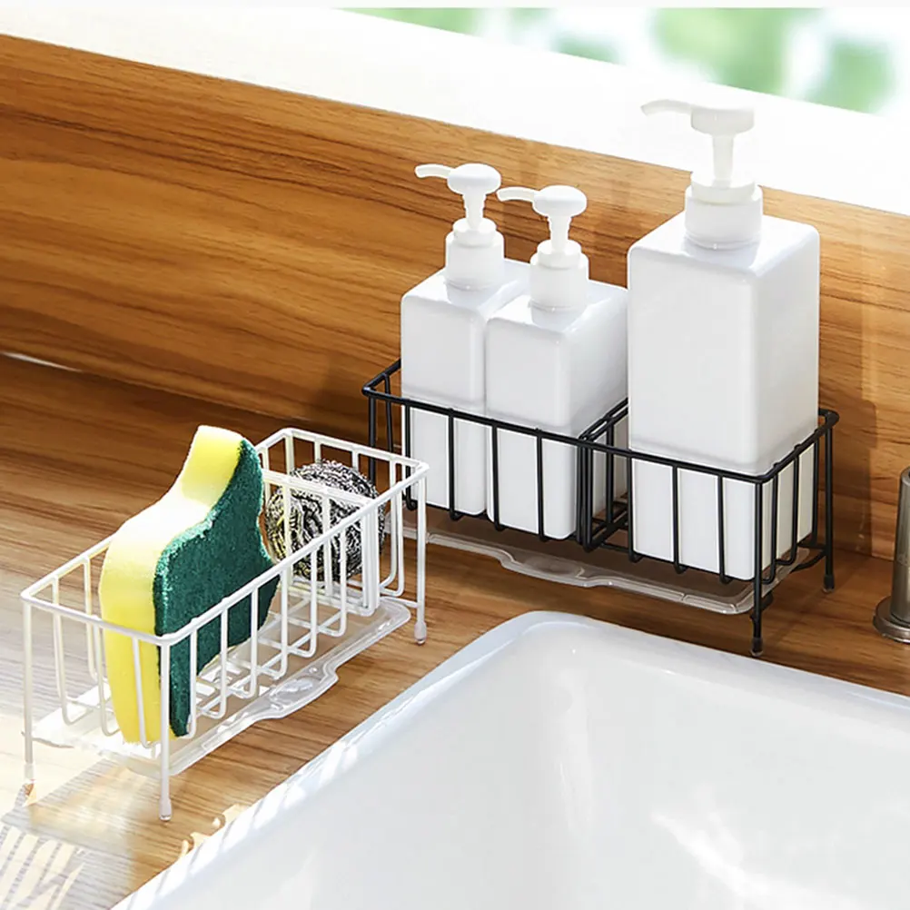 

Countertop Drain Basket Sponge Storage Rack for Kitchen Sink Rustproof Organizer Stainless Steel Holder Folding Black