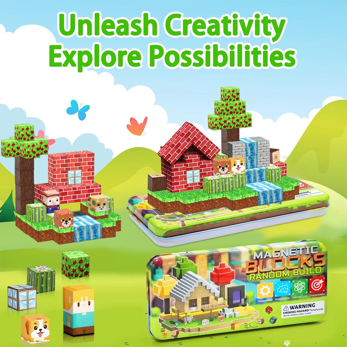 Magnetische blokken Reismagneet Kubus Magnetische bouwstenen Speelgoed met draagbare ijzeren doos STEM Educatief magneetspeelgoed voor kinderen