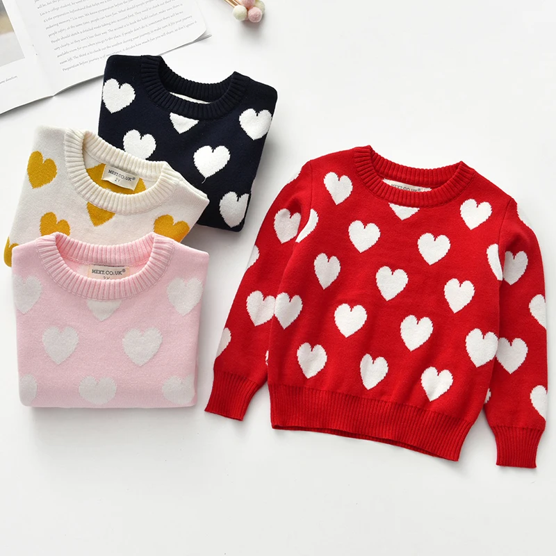 

New Valentine's Day Baby Girls Sweaters Kids Clothes Children Cotton Knitted Sweater Baby Girls Cute Love Heart Sweater Cardigan