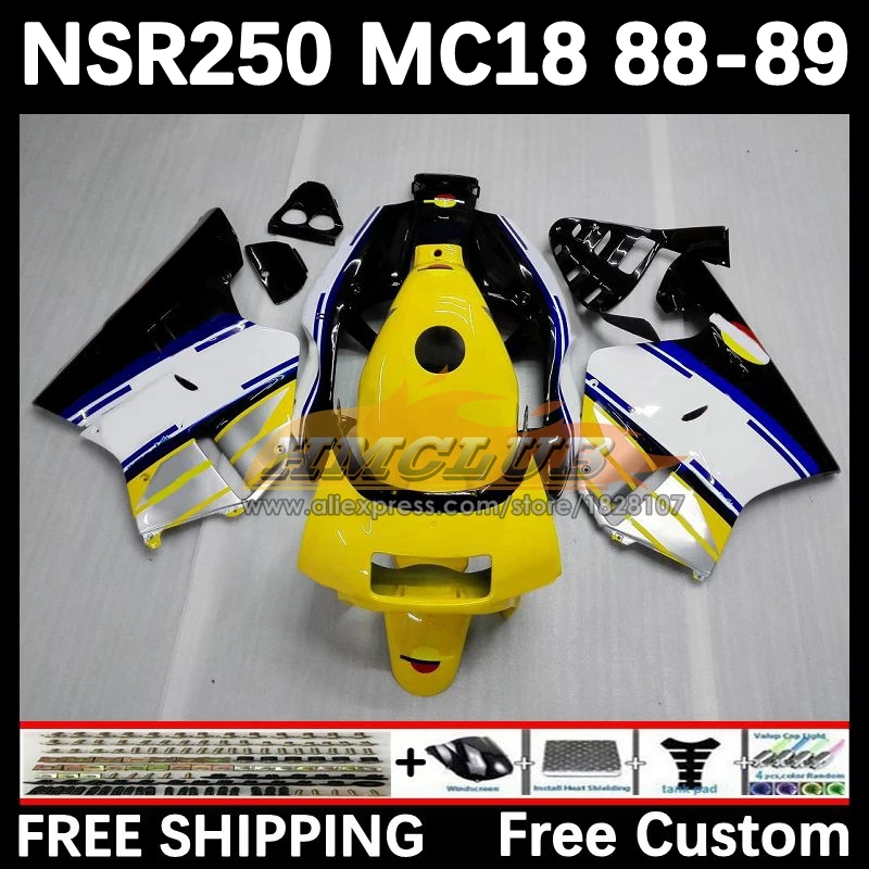 Body For HONDA NSR 250 R MC18 PGM2 NSR 250R NS250 NSR250R 88 89 93No.58 MC16 NSR250 R RR NSR250RR 1988 1989 yellow white Fairing