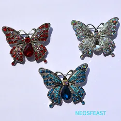 Elegance Crystal Pin Fashion Jewelry Blue Color Rhinestone Butterfly Brooches For Women Rhodium Plated Corsage Ladies Garments