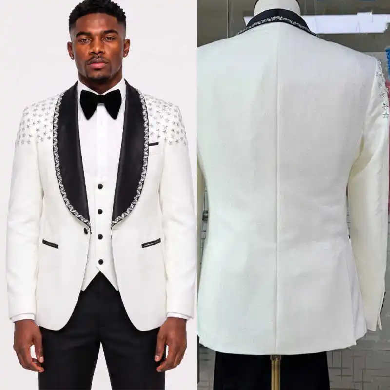 Customized Diamond Men Suit For Wedding Luxury 2 Pieces Sets Single-Breasted Male Prom Blazer Sparkly Slim trajes para hombre