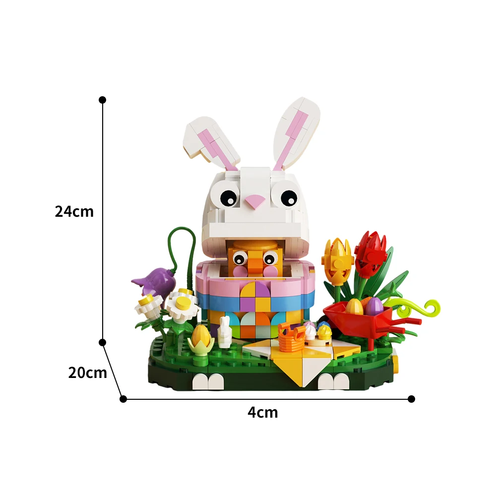 Gobricks moc coelho de páscoa modelo blocos de construção criativo animal coelho páscoa cena temática tijolo brinquedos para crianças presente das crianças