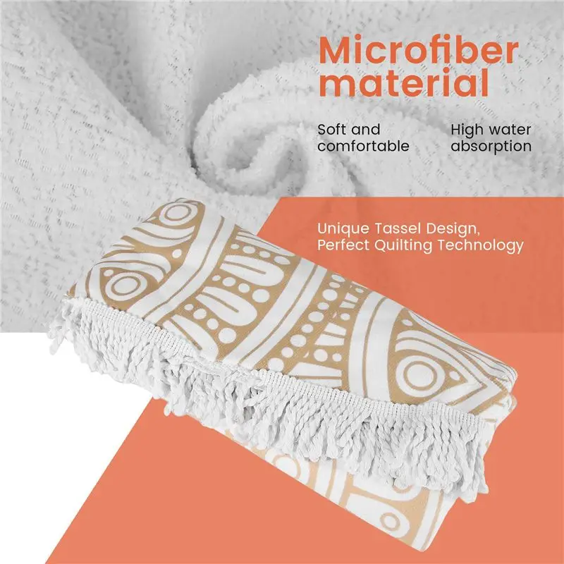 A67K-Round Microfiber Mandala Beach Towel Indian Hippie Boho Beach Towel With Tassels Oversized Wrap Blanket Travel Tapestry